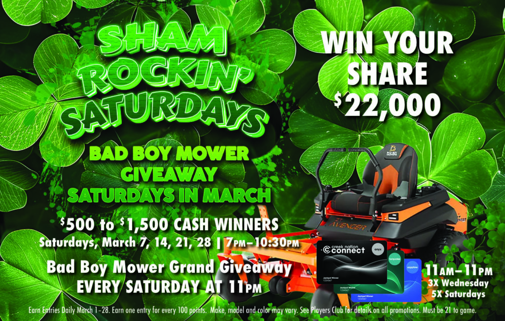 Sham Rockin' Saturdays promo March 2026 at Duck Creek Casino