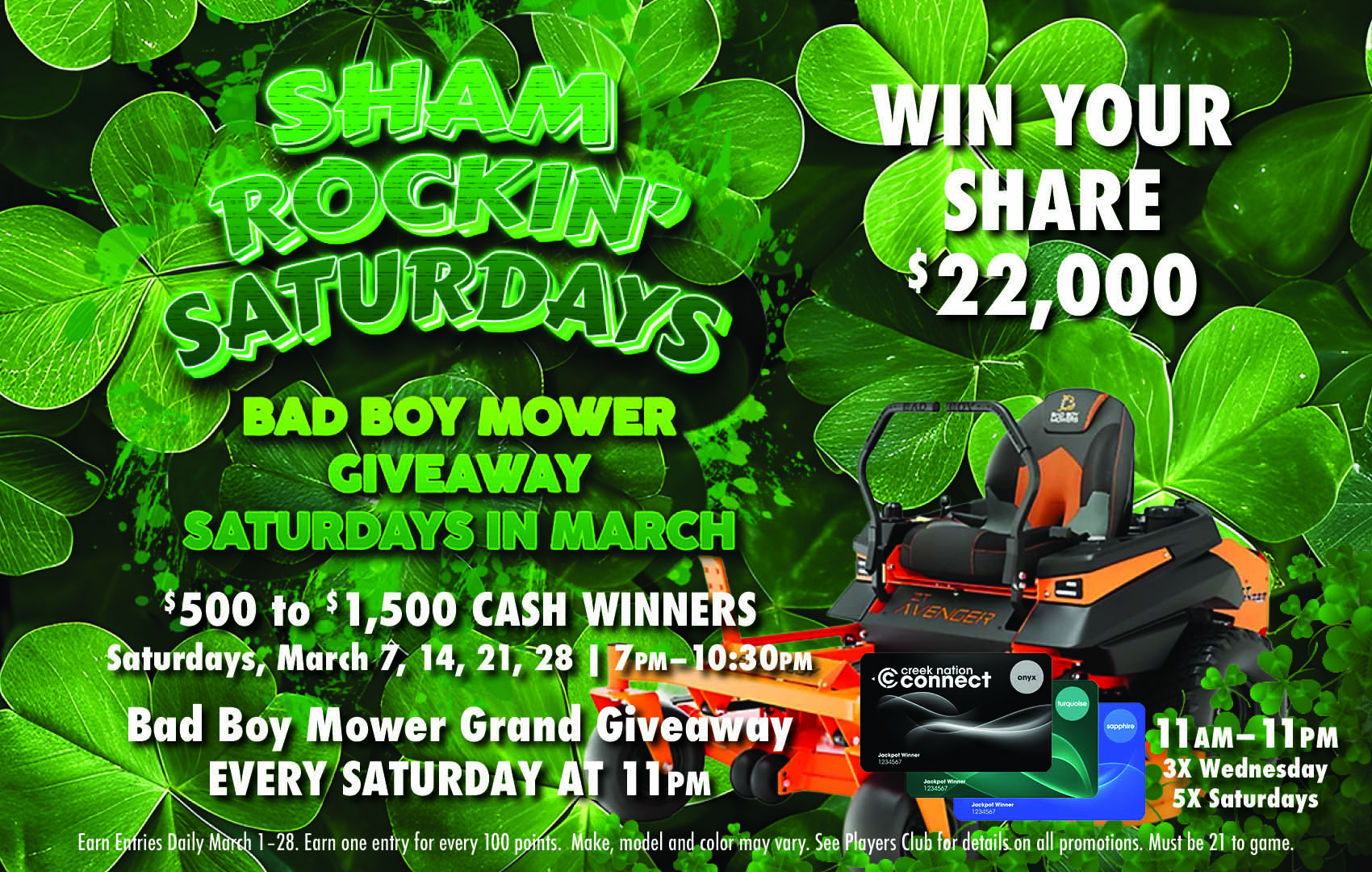 Sham Rockin' Saturdays promo March 2026 at Duck Creek Casino