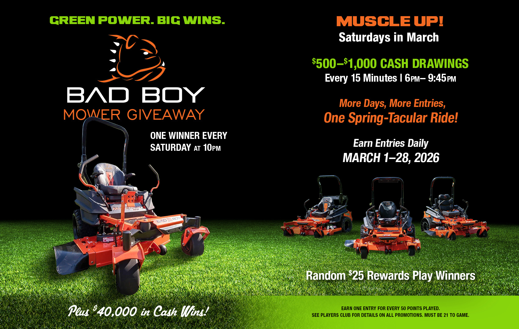 Bad Boy Mower Giveaway March 2026 promo at Muscogee Casino
